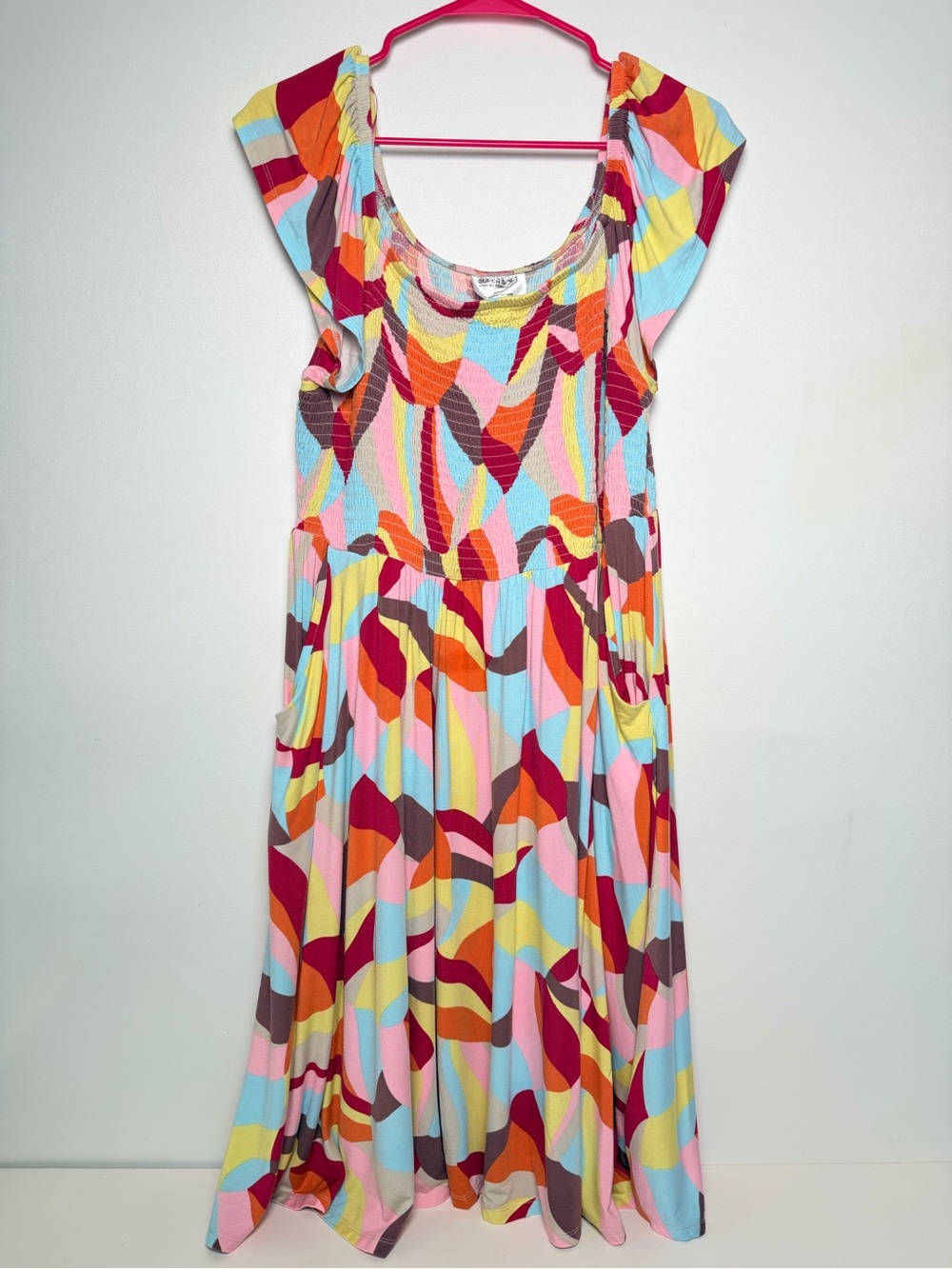 Torrid Super Soft Knit Multicolor Abstract Smocked Pocket Dress Women Plus 2